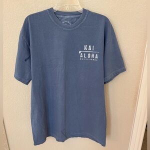 KAI ALOHA Waikiki Hawaii Faded Slate-Blue Logo Tee. Size XL.